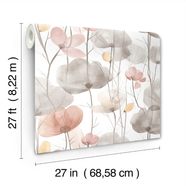Cotswolds Poppies Pastel Floral Wallpaper