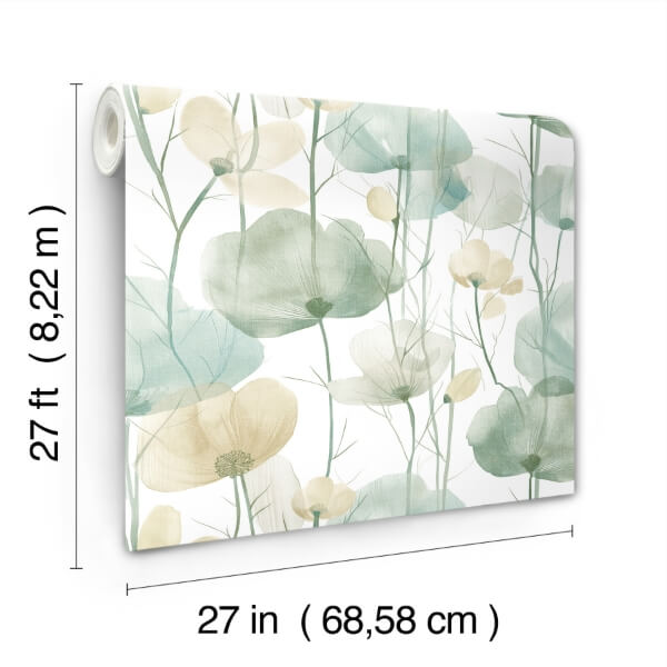 Cotswolds Poppies Turquoise Floral Wallpaper