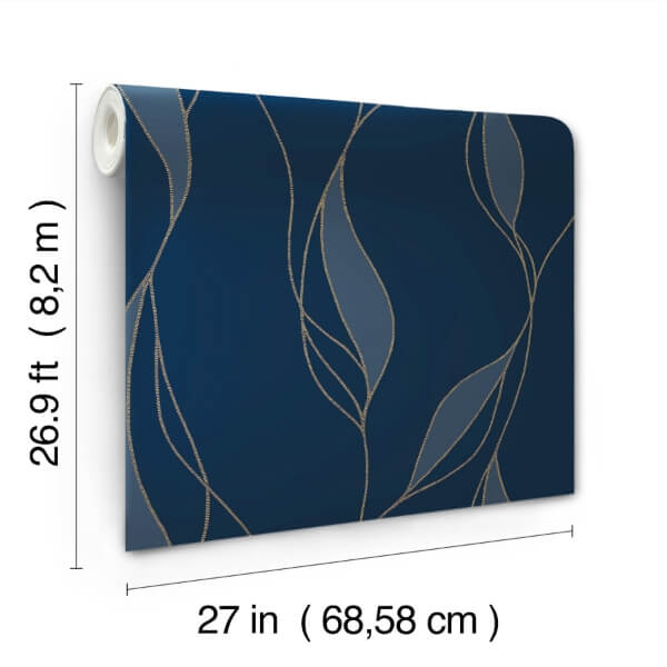 Society Hill Navy Abstract Leaf Wallpaper