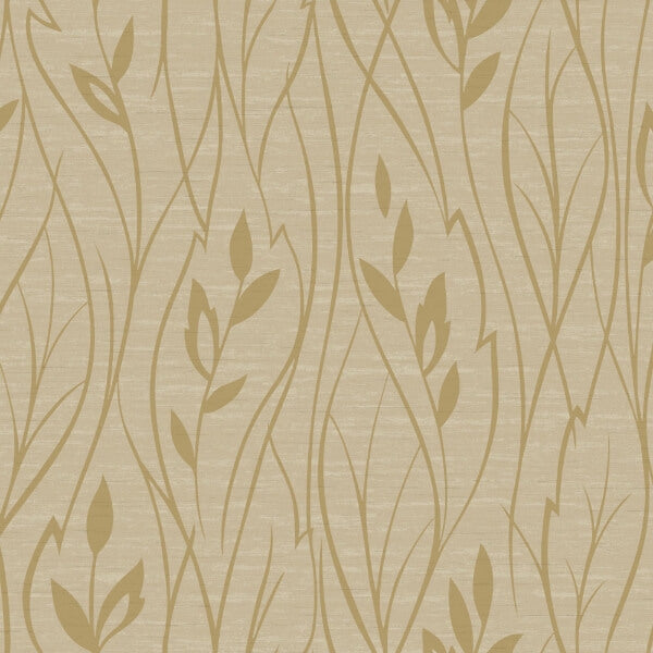 Leaf Silhouette Beige Metallic Wallpaper