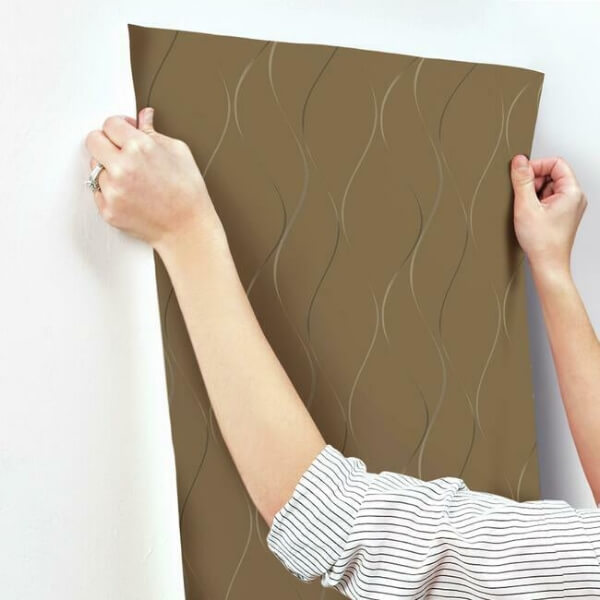 Wavy Stripe Tan Metallic Wallpaper