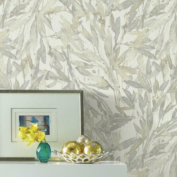 Rainforest Leaves Cream & Grey Wallpaper