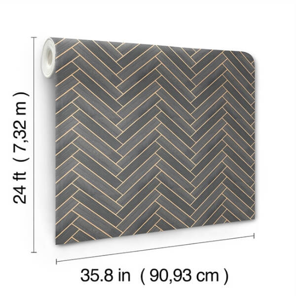 Herringbone Wood Veneer Graphite Wallpaper