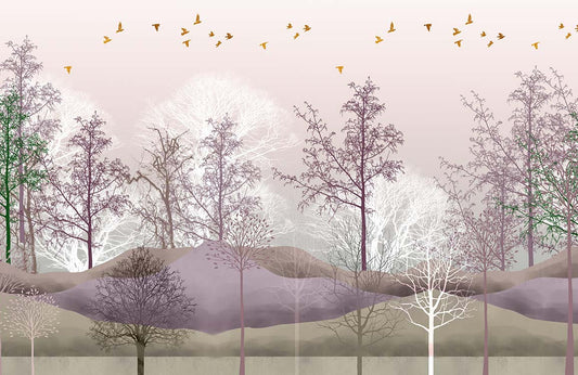 Blush Birds and Trees Mural