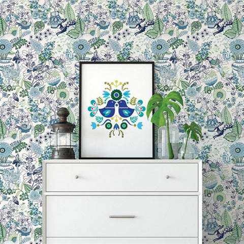 2821-12804 Whimsy Blue Fauna Wallpaper