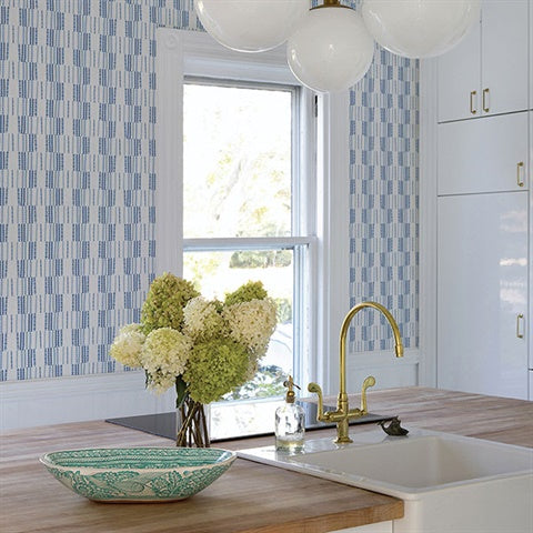 2903-25806 Burgen Blue Geometric Linen Wallpaper Blue Bell By A Street Prints