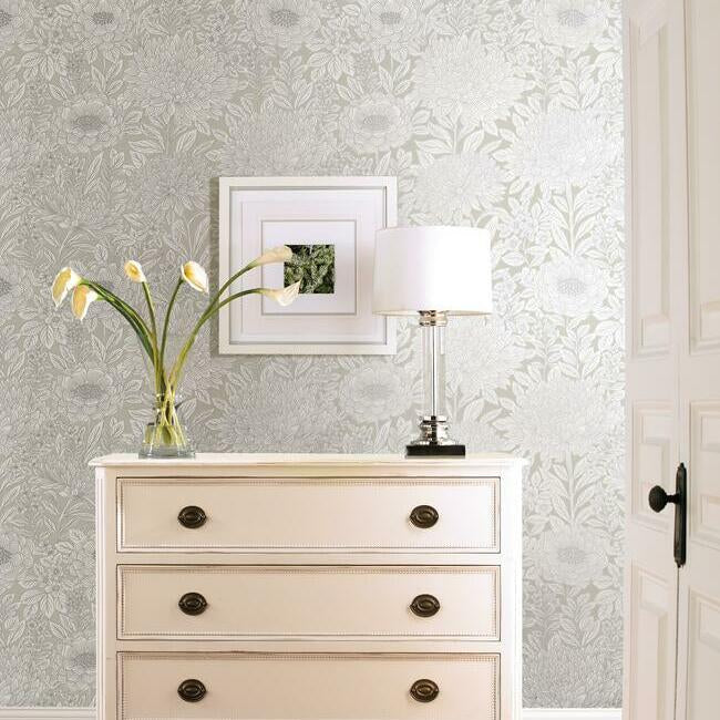 Wood Block Blooms Wallpaper