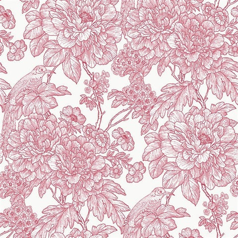 2901-25410 Birds Of Paraside Breeze Red Floral Wallpaper