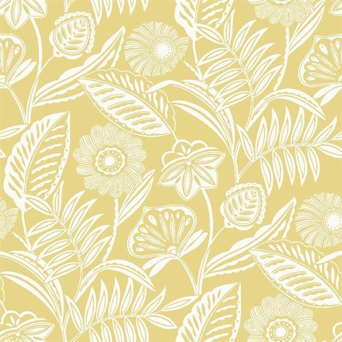2969-87529 Alma Yellow Tropical Floral Wallpaper by Brewster