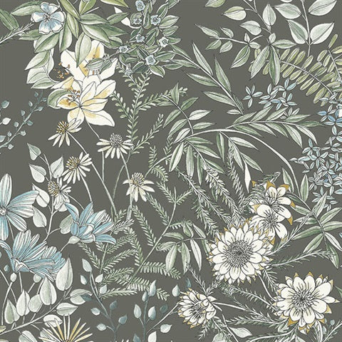 2821-12905 Full Bloom Taupe Floral Wallpaper