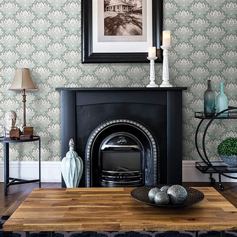 2861-25755 Lotus Light Blue Floral Fans Equinox By A Street Prints