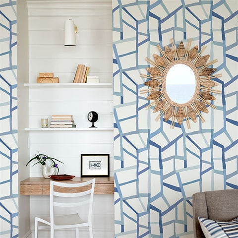 2903-25849 Tate Blue Geometric Linen Wallpaper Blue Bell By A Street Prints