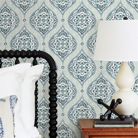2821-25146 Adele Aqua Damask Wallpaper