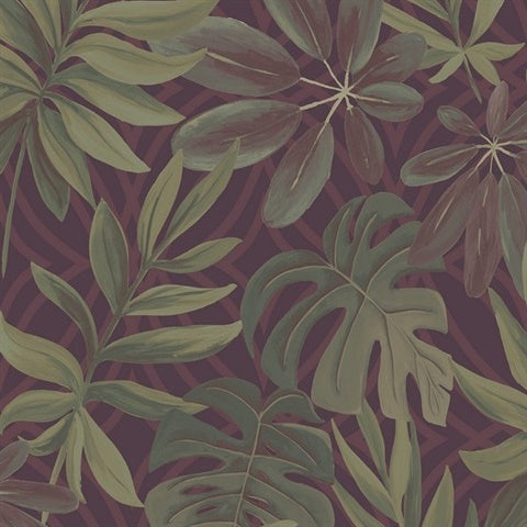 2763-24243 Nocturnum Maroon Leaf Wallpaper By Brewster