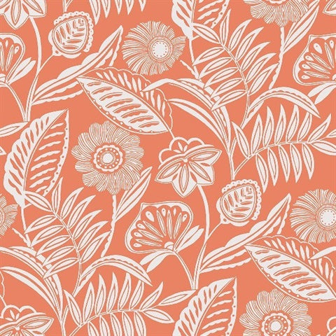 2969-87528 Alma Coral Tropical Floral Wallpaper by Brewster