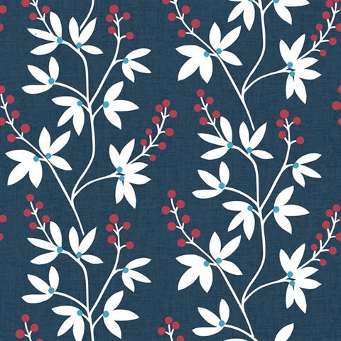 2901-25438 Linnea Elsa Navy Botanical Trail Wallpaper