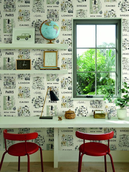 RI5161 Gray/Gold City Maps Wallpaper