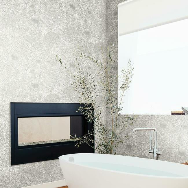 Wood Block Blooms Wallpaper