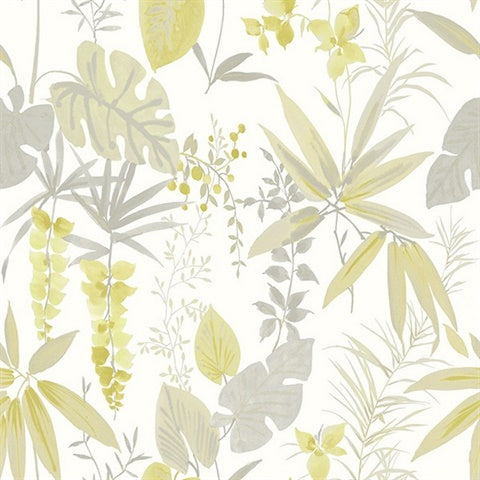 2656-004017 Yellow and Grey Descano Flower Wallpaper