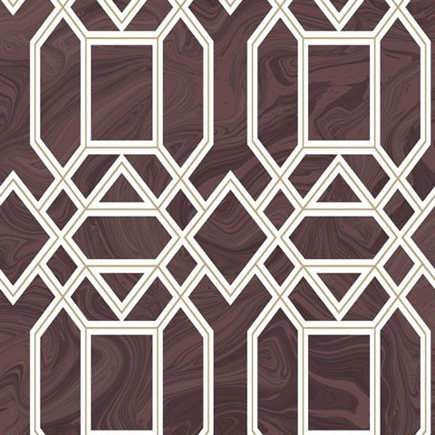 2763-24223 Daphne Maroon Trellis Wallpaper By Brewster