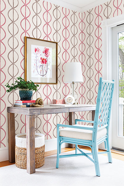 2656-004009 Pink and Grey Banning Stripe Wallpaper