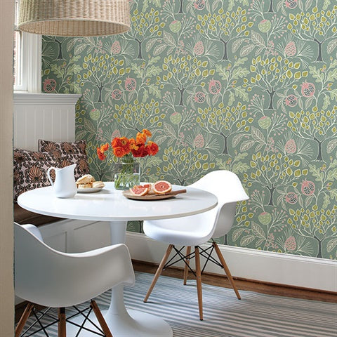 2903-25832 Shiloh Green Botanical Wallpaper Blue Bell By A Street Prints