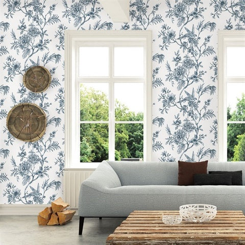 2763-24235 Jessamine Blue Floral Trail Wallpaper By Brewster