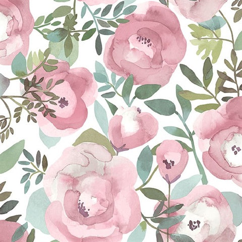 2903-25839 Orla Pink Floral Wallpaper Blue Bell By A Street Prints