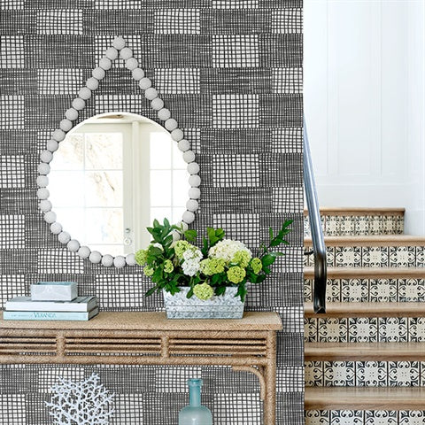 2903-25824 Maxwell Black Geometric Wallpaper Blue Bell By A Street Prints