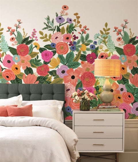 RI5190M Cream/Bright Pink Garden Party Wallpaper Mural