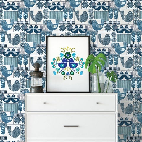 2821-25113 Hennika Blue Patchwork Wallpaper