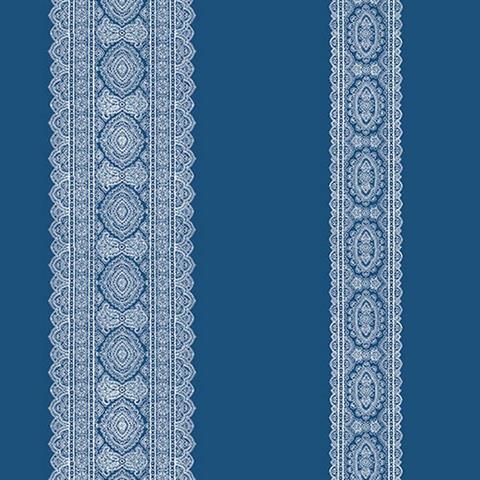 1014-001832 Indigo Brynn Paisley Stripe Wallpaper By Brewster