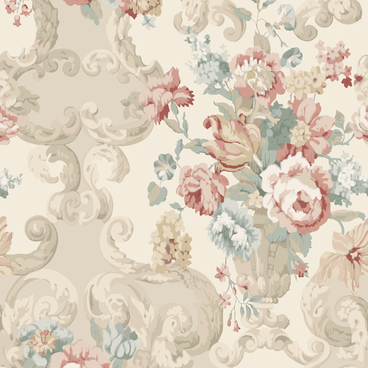 Floral Rococo - Lovat/Red