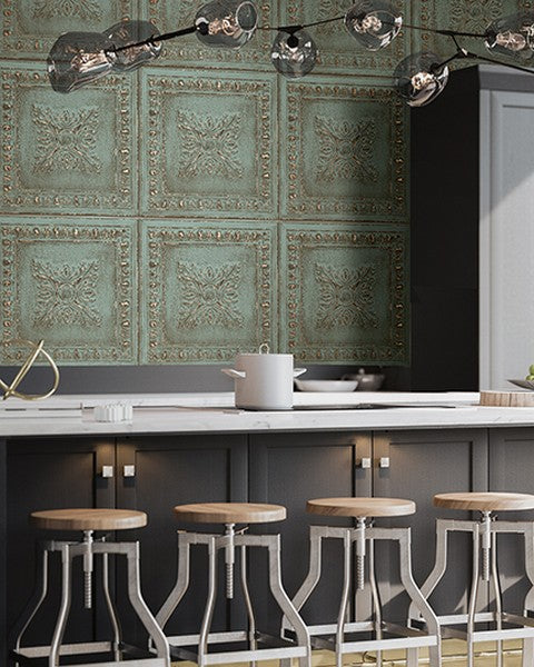 Ornamental Turquoise Tin Tile Wallpaper