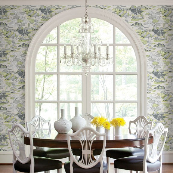 2901-87508 Joy De Vie Green Toile Wallpaper