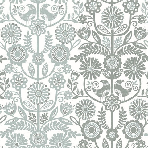 2821-25107 Lovebirds Slate Folk Stripe Wallpaper