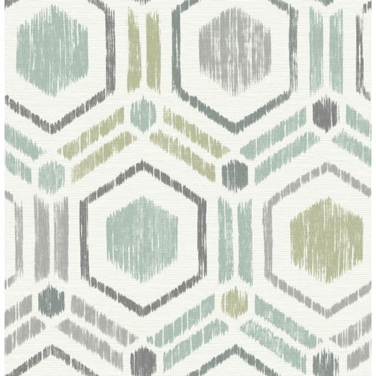 2901-25435 Borneo Light Green Geometric Grasscloth Wallpaper