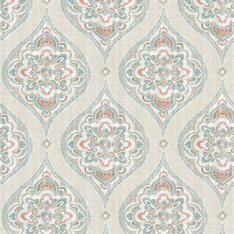 2821-25150 Adele Teal Damask Wallpaper