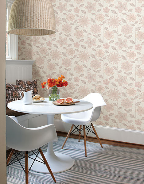 1014-001815 Pink Maisie Batik Flower Wallpaper By Brewster