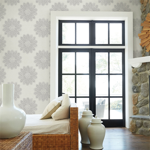 Sol Light Grey Medallion Wallpaper