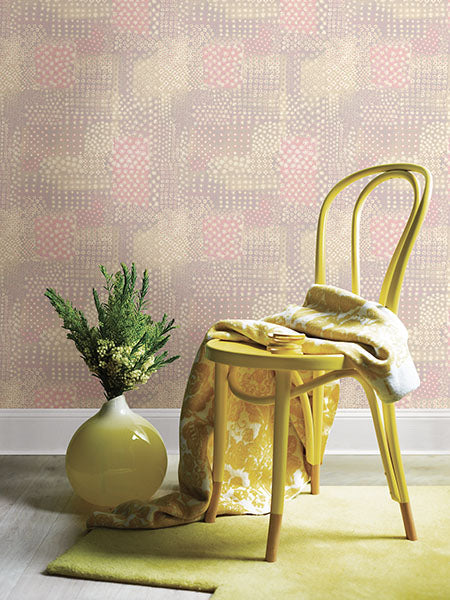 1014-001864 Pink Flower Power Patchwork Wallpaper By Brewster