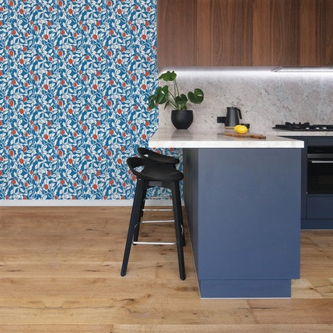 2969-26024 Loretto Blue Citrus Wallpaper by Brewster