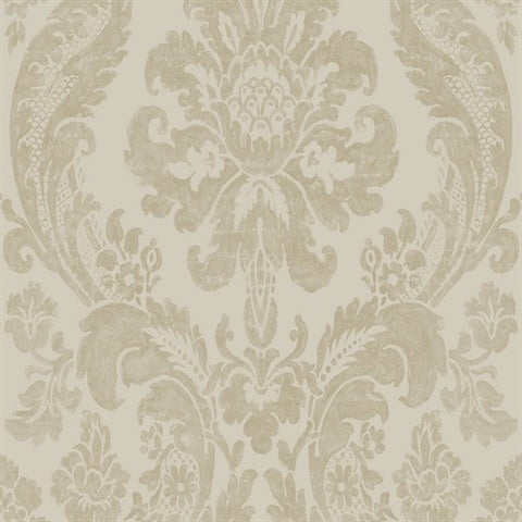 2763-87314 Shadow Khaki Damask Wallpaper By Brewster
