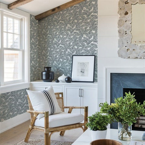 2969-26035 Athina Grey Fern Wallpaper by Brewster