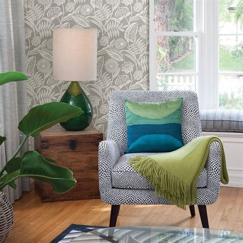 2969-87531 Alma Light Grey Tropical Floral Wallpaper by Brewster