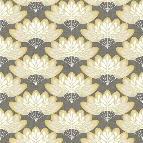 2861-25754 Lotus Mustard Floral Fans Equinox By A Street Prints