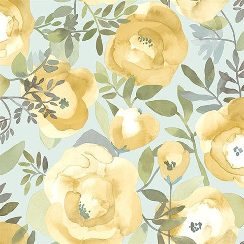 2903-25837 Orla Yellow Floral Wallpaper Blue Bell By A Street Prints