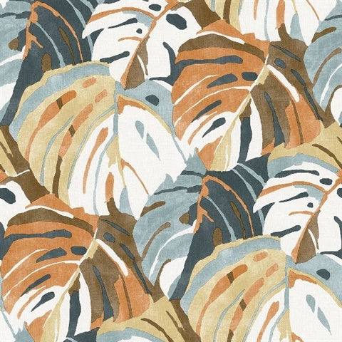 2969-26011 Samara Orange Monstera Leaf Wallpaper by Brewster