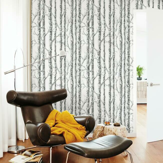 Paper Birch Wallpaper - Black and White colors
