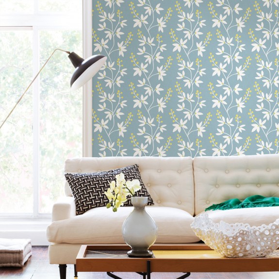 2901-25442 Linnea Elsa Light Blue Botanical Trail Wallpaper